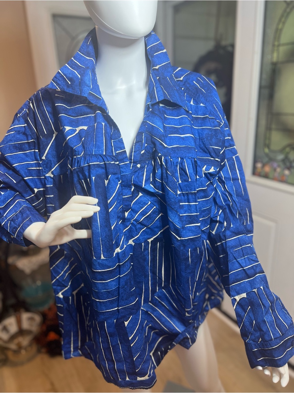 Lane Bryant Blue Striped Casual Button-Down Shirt